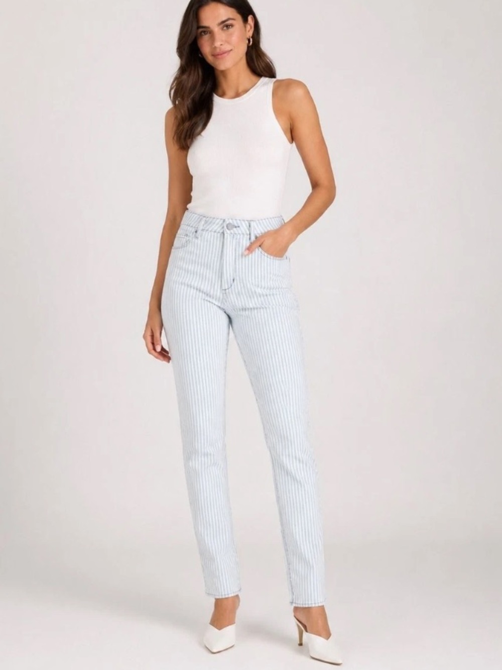 Article of Society Rene Blue White Stripes Cropped Jeans, Size 29, NWT
